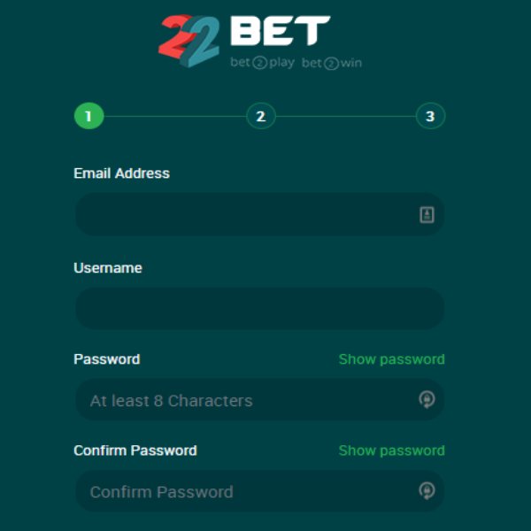 22bet password and email information