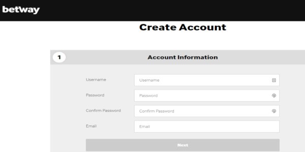 Creating account in Betway