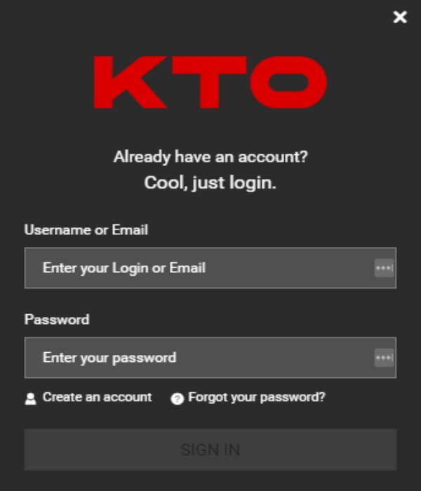 KTO log in details